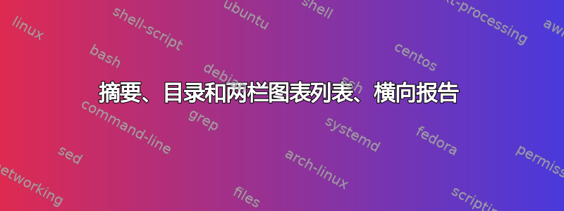 摘要、目录和两栏图表列表、横向报告