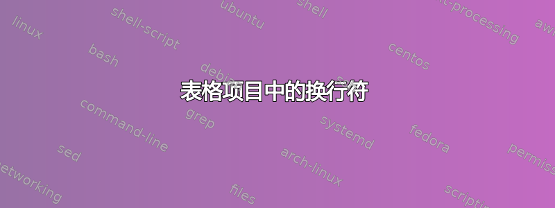 表格项目中的换行符