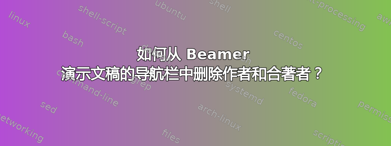 如何从 Beamer 演示文稿的导航栏中删除作者和合著者？