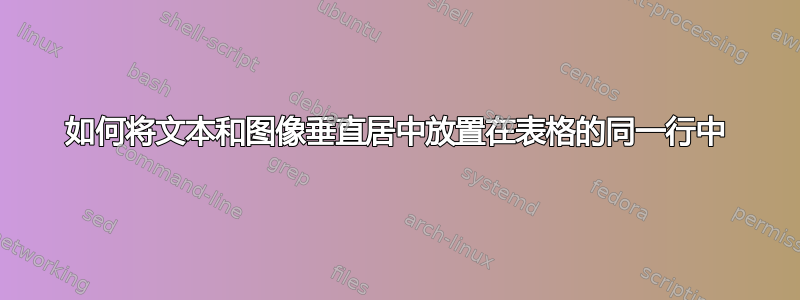 如何将文本和图像垂直居中放置在表格的同一行中