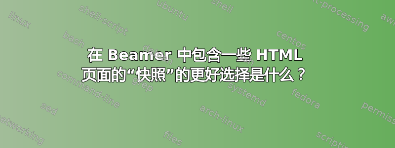 在 Beamer 中包含一些 HTML 页面的“快照”的更好选择是什么？