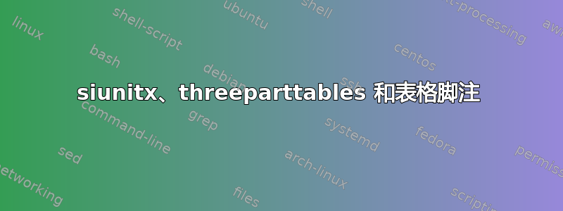 siunitx、threeparttables 和表格脚注