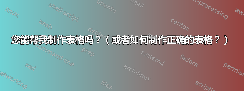 您能帮我制作表格吗？（或者如何制作正确的表格？）