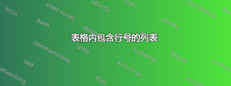 表格内包含行号的列表