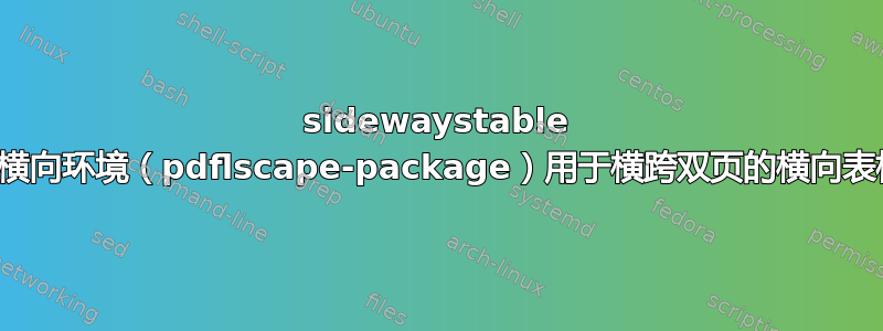 sidewaystable 与横向环境（pdflscape-package）用于横跨双页的横向表格