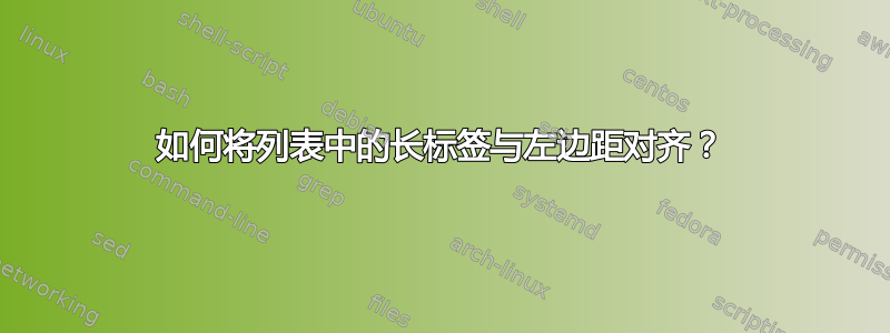 如何将列表中的长标签与左边距对齐？