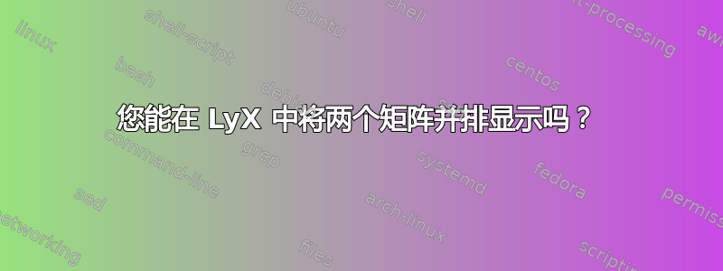 您能在 LyX 中将两个矩阵并排显示吗？