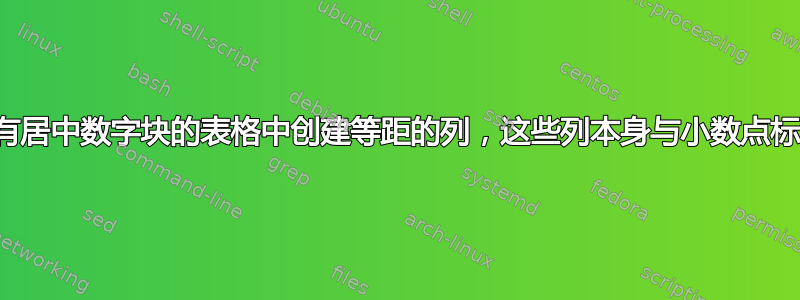 如何在具有居中数字块的表格中创建等距的列，这些列本身与小数点标记对齐？