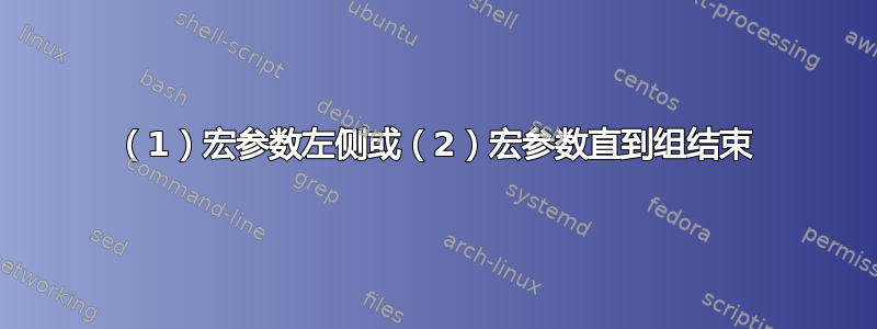 （1）宏参数左侧或（2）宏参数直到组结束