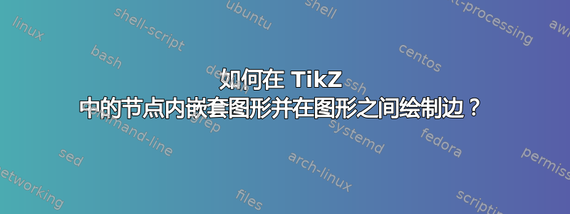 如何在 TikZ 中的节点内嵌套图形并在图形之间绘制边？