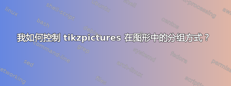 我如何控制 tikzpictures 在图形中的分组方式？