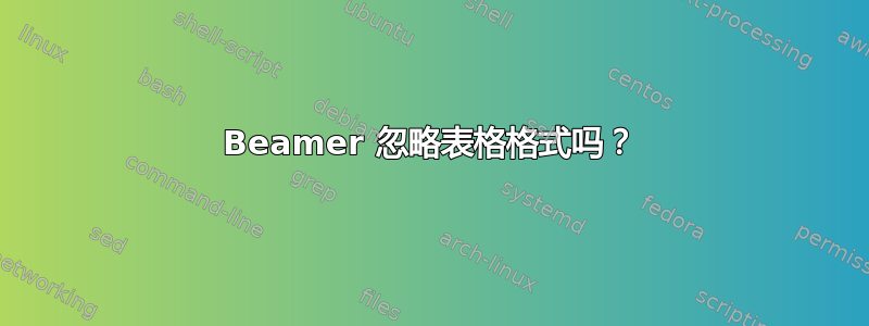 Beamer 忽略表格格式吗？