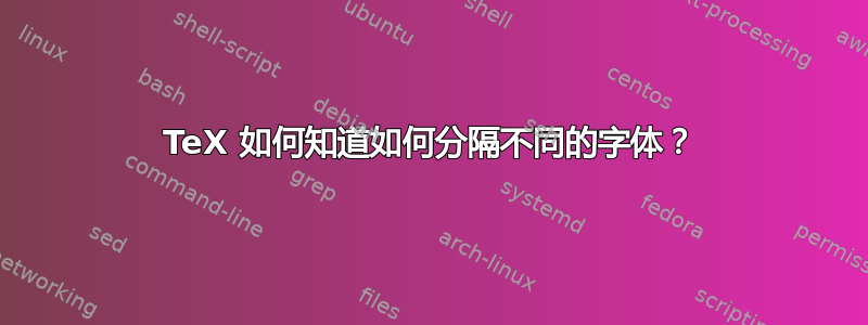 TeX 如何知道如何分隔不同的字体？