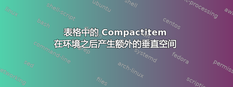 表格中的 Compactitem 在环境之后产生额外的垂直空间