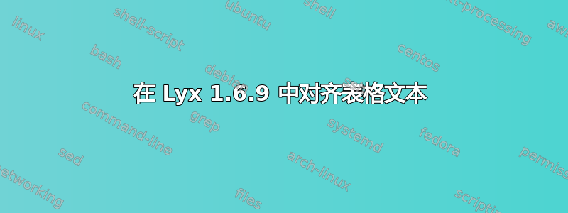 在 Lyx 1.6.9 中对齐表格文本