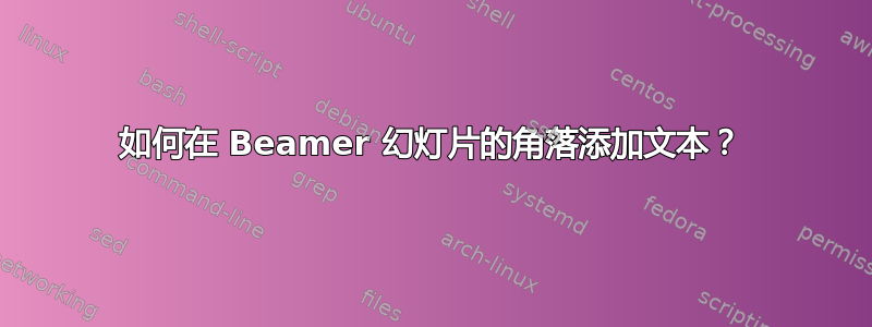 如何在 Beamer 幻灯片的角落添加文本？​​