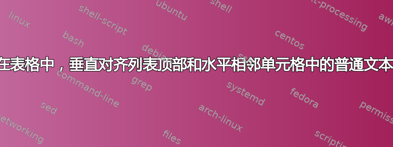 在表格中，垂直对齐列表顶部和水平相邻单元格中的普通文本