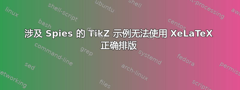 涉及 Spies 的 TikZ 示例无法使用 XeLaTeX 正确排版