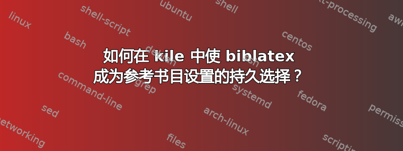 如何在 kile 中使 biblatex 成为参考书目设置的持久选择？