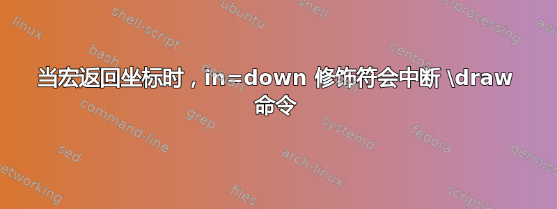 当宏返回坐标时，in=down 修饰符会中断 \draw 命令