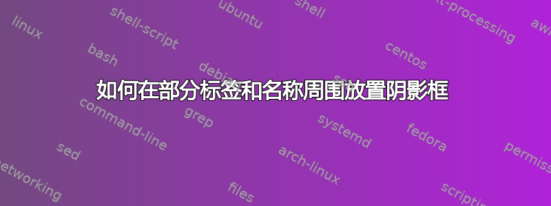 如何在部分标签和名称周围放置阴影框