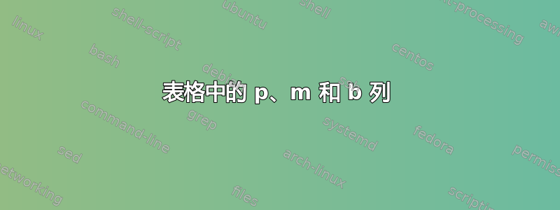 表格中的 p、m 和 b 列