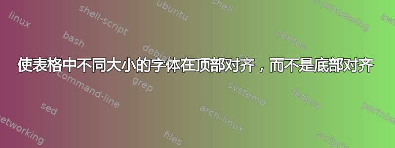 使表格中不同大小的字体在顶部对齐，而不是底部对齐