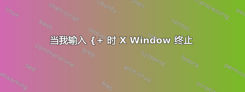 当我输入 {+ 时 X Window 终止