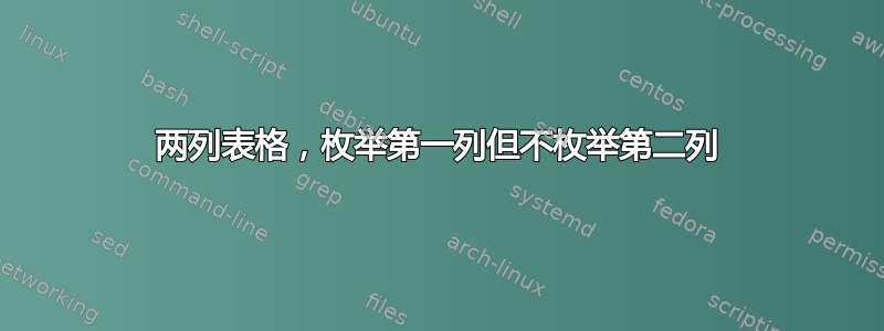 两列表格，枚举第一列但不枚举第二列