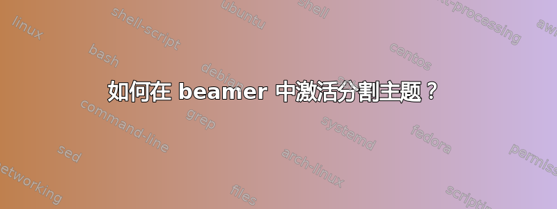 如何在 beamer 中激活分割主题？