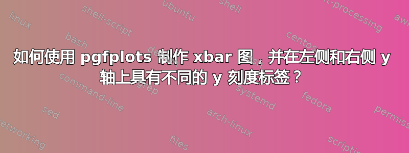 如何使用 pgfplots 制作 xbar 图，并在左侧和右侧 y 轴上具有不同的 y 刻度标签？