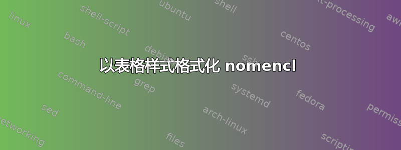 以表格样式格式化 nomencl