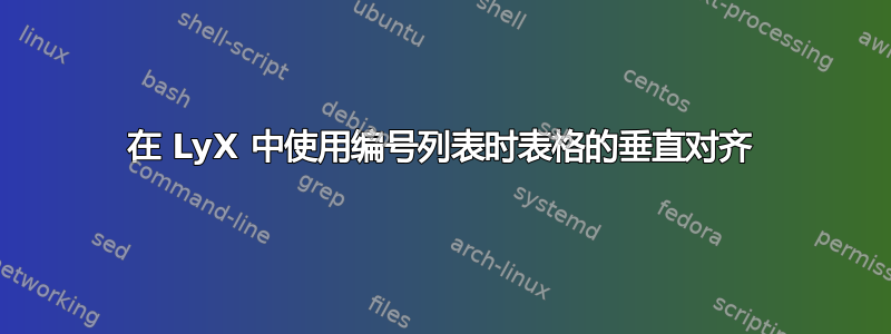 在 LyX 中使用编号列表时表格的垂直对齐