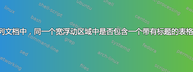 在一个双列文档中，同一个宽浮动区域中是否包含一个带有标题的表格和图形？