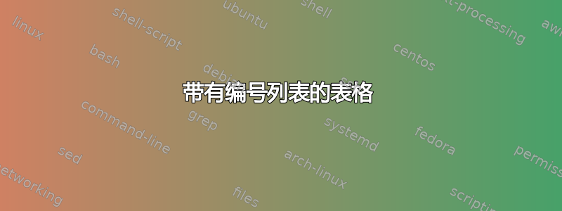 带有编号列表的表格