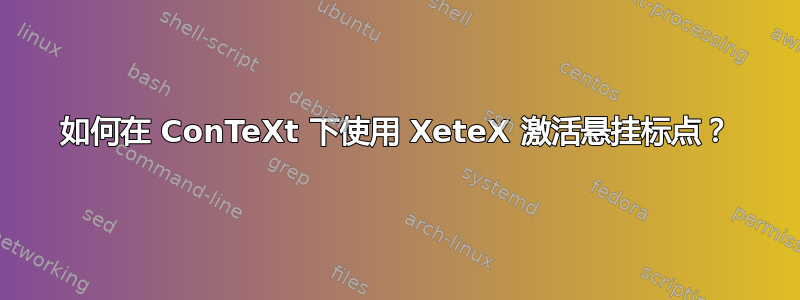 如何在 ConTeXt 下使用 XeteX 激活悬挂标点？