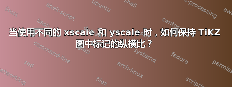 当使用不同的 xscale 和 yscale 时，如何保持 TiKZ 图中标记的纵横比？