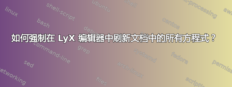 如何强制在 LyX 编辑器中刷新文档中的所有方程式？