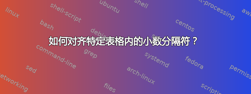 如何对齐特定表格内的小数分隔符？