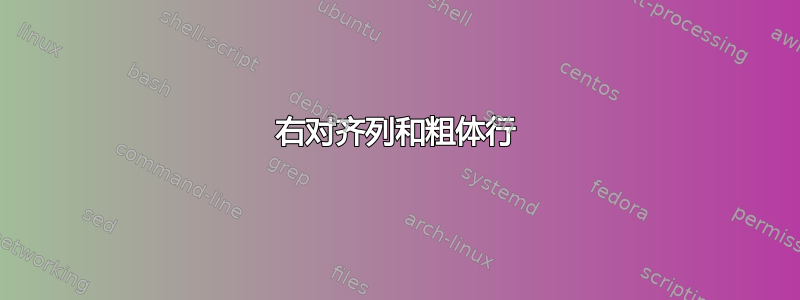 右对齐列和粗体行