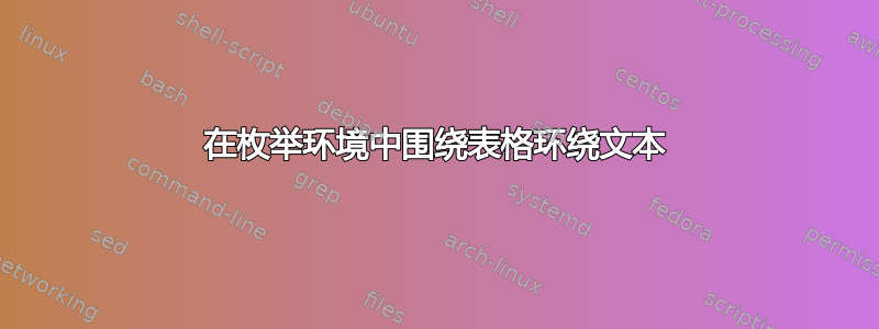 在枚举环境中围绕表格环绕文本