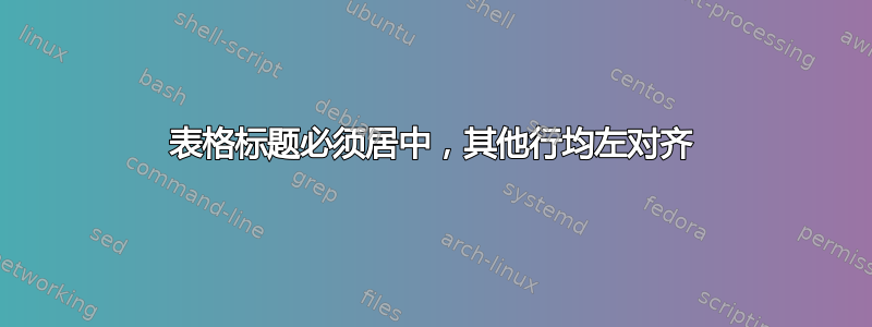 表格标题必须居中，其他行均左对齐