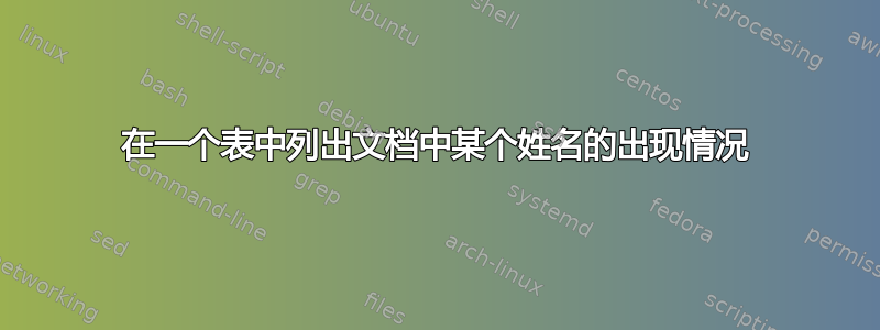 在一个表中列出文档中某个姓名的出现情况