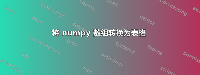 将 numpy 数组转换为表格