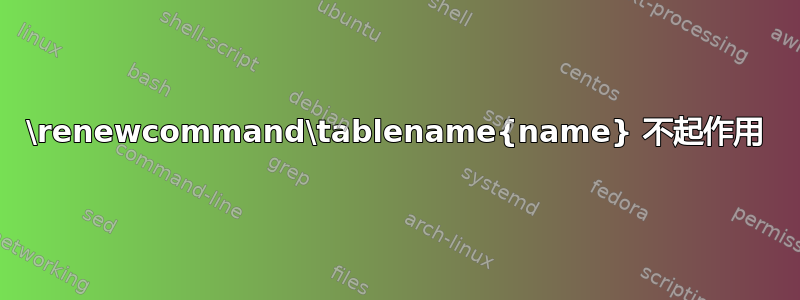 \renewcommand\tablename{name} 不起作用