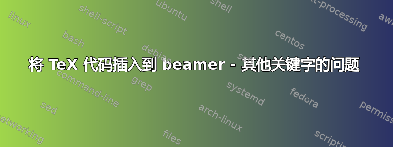 将 TeX 代码插入到 beamer - 其他关键字的问题