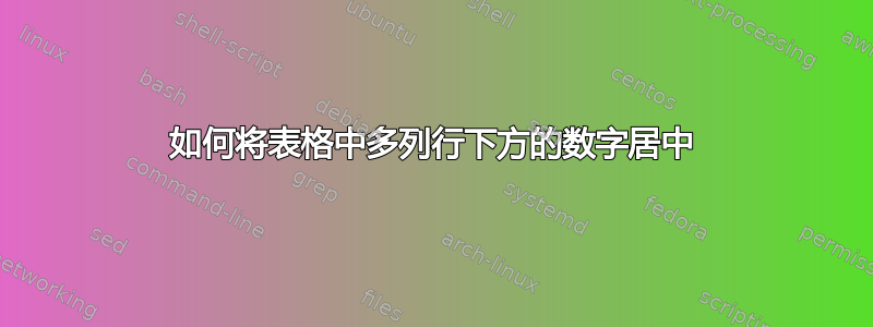 如何将表格中多列行下方的数字居中