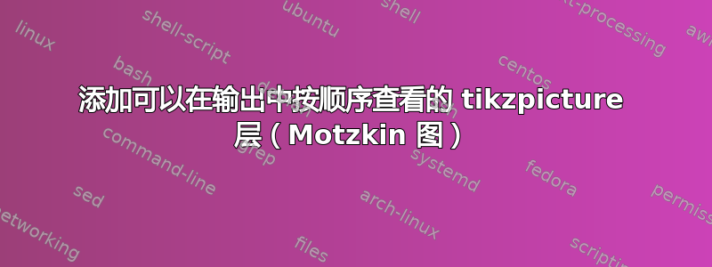 添加可以在输出中按顺序查看的 tikzpicture 层（Motzkin 图）