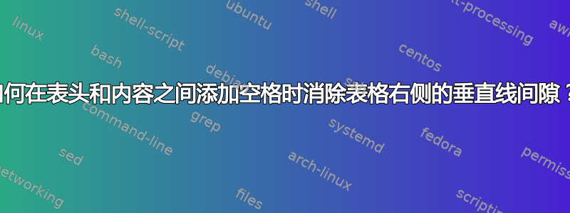 如何在表头和内容之间添加空格时消除表格右侧的垂直线间隙？