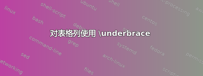 对表格列使用 \underbrace